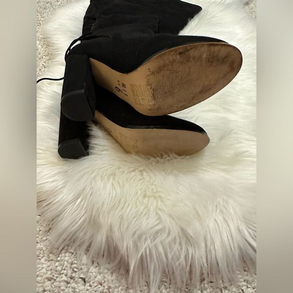 Mix No 6 PRAHA Size Us 8.5 Black Suede High Knee Back Zipper Block Heels Boots - Picture 5 of 7